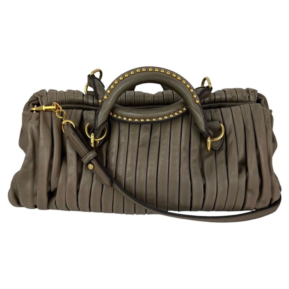 Miu Miu Nappa Plisse Beige Cammeo Bowling Bag Vintage